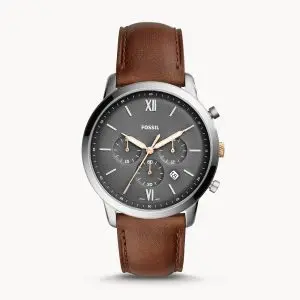 Fossil Men’s Chronograph Quartz Leather Strap Grey Dial 44mm Watch FS5408