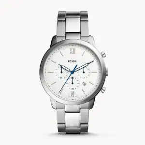 Fossil Men’s Chronograph Quartz Silver Stainless Steel White Dial 44mm Watch FS5433