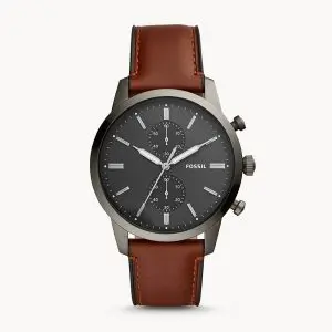 Fossil Men’s Chronograph Quartz Leather Strap Grey Dial 44mm Watch FS5522