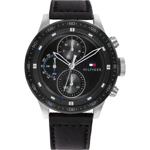 Tommy Hilfiger Men’s Quartz Leather Strap Black Dial 46mm Watch 1791810