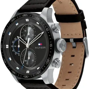 Tommy Hilfiger Men’s Quartz Leather Strap Black Dial 46mm Watch 1791810
