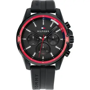 Tommy Hilfiger Men’s Quartz Silicone Strap Black Dial 45mm Watch 1791793