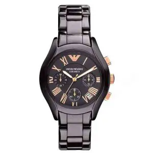 Emporio Armani Women’s Chronograph Ceramic Chain Black Dial 38mm Watch AR1411