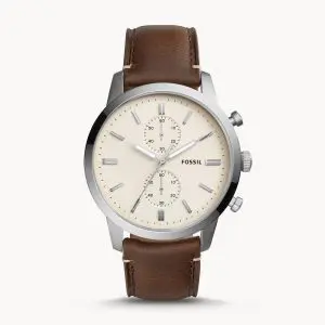 Fossil Men’s Chronograph Quartz Leather Strap Cream Dial 44mm Watch FS5350