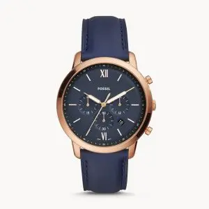 Fossil Men’s Chronograph Quartz Leather Strap Blue Dial 44mm Watch FS5454
