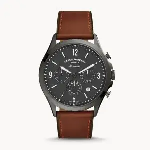 Fossil Men’s Chronograph Quartz Leather Strap Gray Dial 46mm Watch FS5815