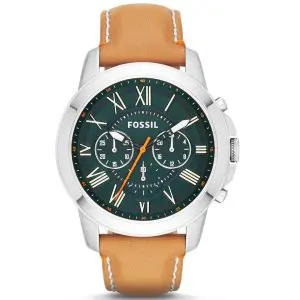 Fossil Men’s Chronograph Quartz Leather Strap Green Dial 44mm Watch FS4918