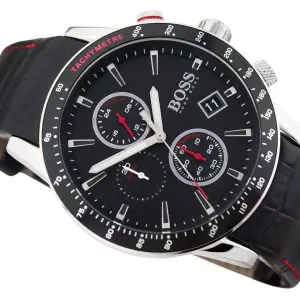 Hugo Boss Men’s Quartz Leather Strap Black Dial 44mm Watch 1513390