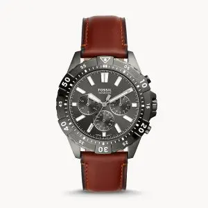 Fossil Men’s Chronograph Quartz Leather Strap Gray Dial 44mm Watch FS5770