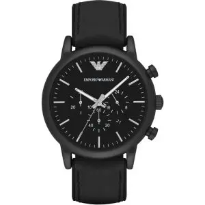 Emporio Armani Men’s Chronograph Quartz Leather Strap Black Dial 46mm Watch AR1970