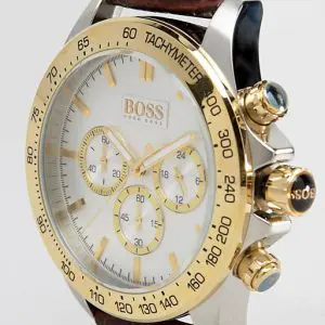 HUGO BOSS Men's Leather Strap White Dial 44mm Watch 1513174