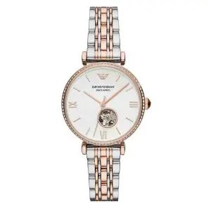 Emporio Armani Women’s Automatic Stainless Steel White Open Heart Dial 34mm Watch AR60019