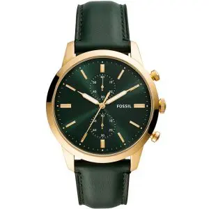Fossil Men’s Chronograph Quartz Green Leather Strap Green Dial 44mm Watch FS5599