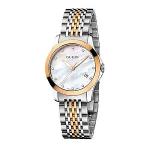 Gucci Women’s Swiss Made Quartz Stainless Steel Mother of Pearl Dial 27mm Watch YA126514