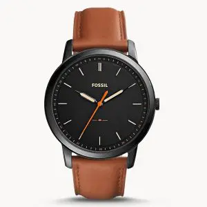 Fossil Men’s Quartz Brown Leather Strap Black Dial 44mm Watch FS5305