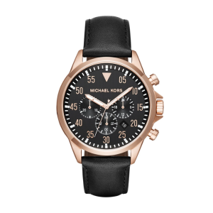 Michael Kors Men’s Chronograph Quartz Leather Strap Black Dial 45mm Watch MK8535 (Without Tag)