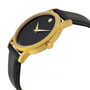Movado Men’s Quartz Swiss Made Leather Strap Black Dial 39mm Watch 2100005