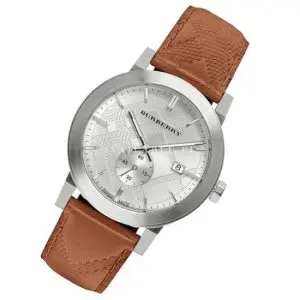 Burberry Men’s Leather Strap Silver Dial 42mm Watch BU9904