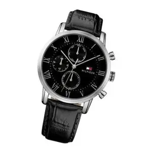 Tommy Hilfiger Men’s Quartz Leather Strap Black Dial 44mm Watch 1791401