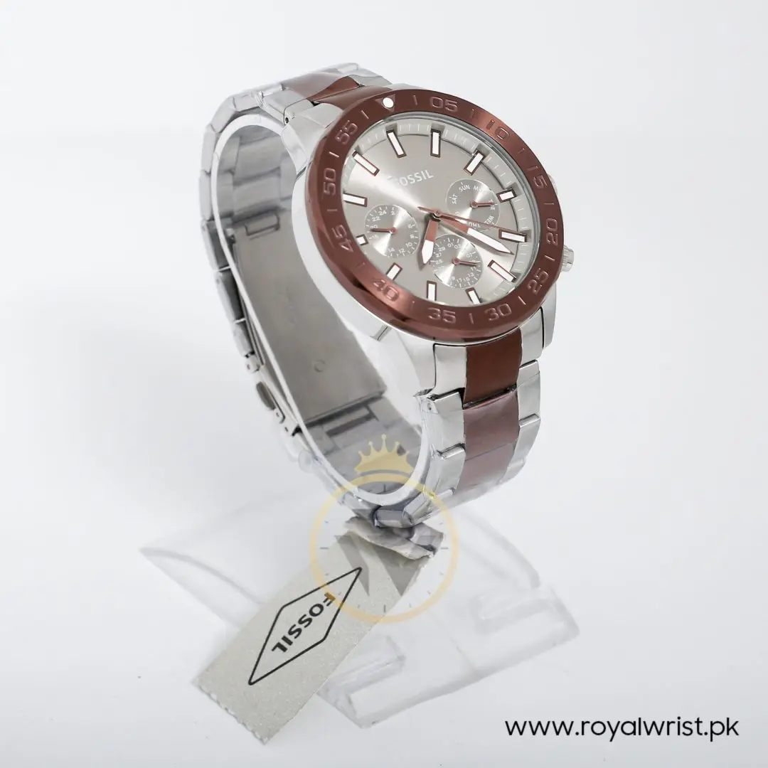 Fossil Men’s Chronograph Stainless Steel Silver Brown Dial 45mm Watch BQ2502