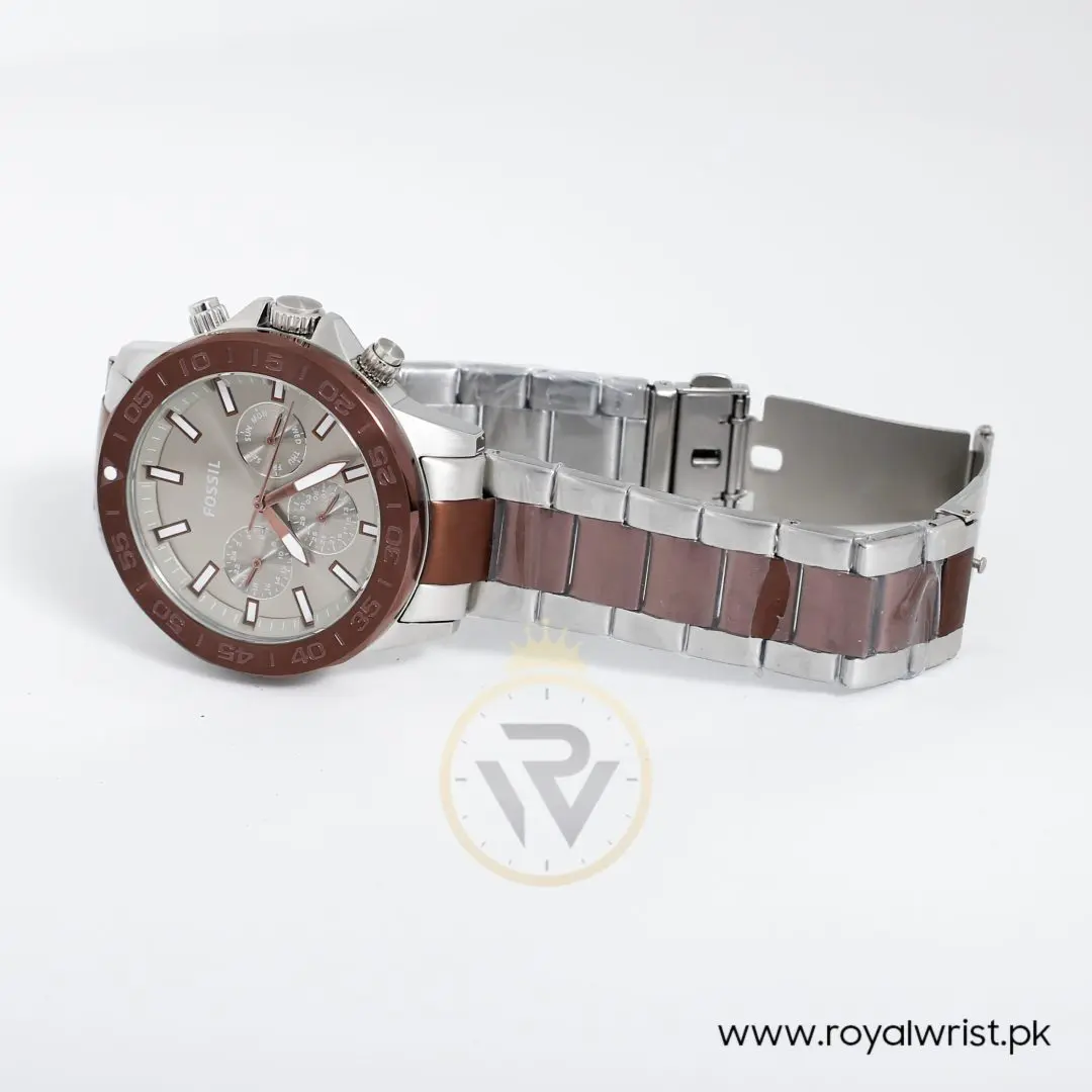 Fossil Men’s Chronograph Stainless Steel Silver Brown Dial 45mm Watch BQ2502