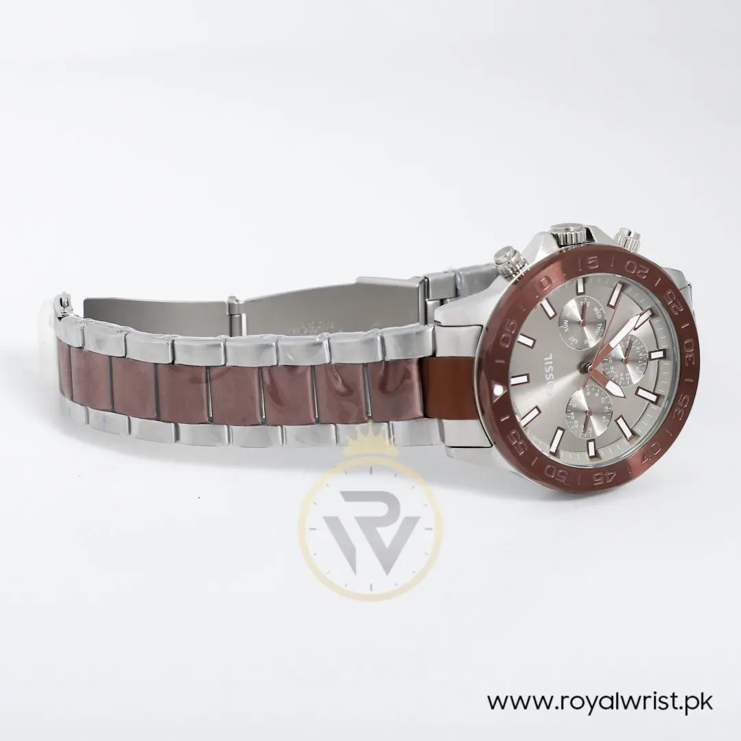 Fossil Men’s Chronograph Stainless Steel Silver Brown Dial 45mm Watch BQ2502