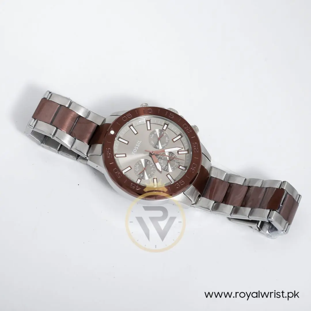 Fossil Men’s Chronograph Stainless Steel Silver Brown Dial 45mm Watch BQ2502