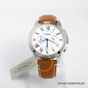 Fossil Men’s Chronograph Quartz Leather Strap White Dial 43mm Watch FS5060
