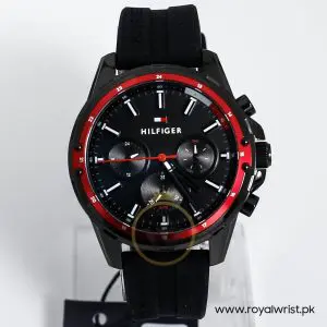 Tommy Hilfiger Men’s Quartz Silicone Strap Black Dial 45mm Watch 1791793