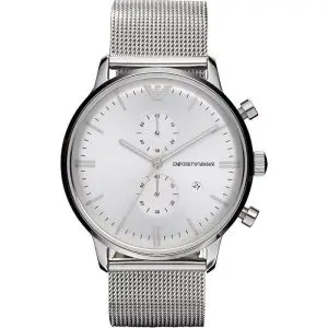 Emporio Armani Men’s Chronograph Quartz Stainless Steel Silver Dial 38mm Watch AR0390
