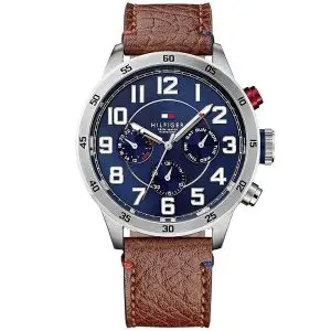 Tommy Hilfiger Men’s Quartz Brown Leather Strap Blue Dial 46mm Watch 1791066