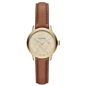Burberry Women’s Swiss Made Leather Strap Gold Dial 32mm Watch BU10101