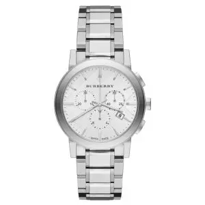 Burberry Men’s Swiss Made Quartz Silver Stainless Steel White Dial 38mm Watch BU9750