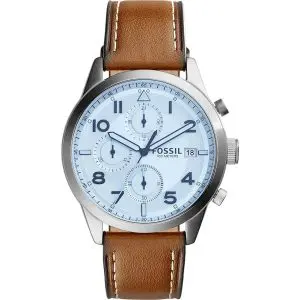 Fossil Men’s Chronograph Quartz Leather Strap Silver Dial 44mm Watch FS5169