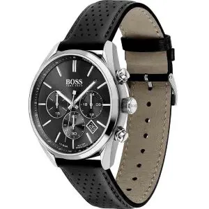 Hugo Boss Men’s Quartz Leather Strap Black Dial 44mm Watch 1513816