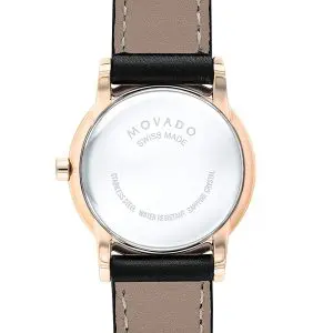 Movado Women’s Swiss Made Quartz Leather Strap Black Dial 28mm Watch 607276