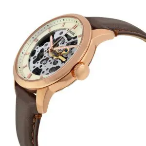Fossil Men’s Automatic Leather Strap Beige Skeleton Dial 40mm Watch ME3078