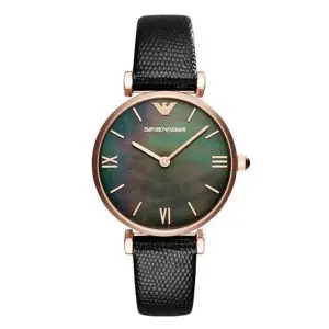 Emporio Armani Women’s Quartz Leather Strap Black Mother of Pearl Dial 32mm Watch AR11060
