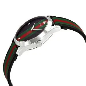 Gucci Men’s Analog Quartz Leather Strap Black, Red, Green Dial 38mm Watch YA1264079