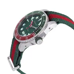 Gucci Men’s Analog Swiss Made Quartz Nylon Strap Green Dial 45mm Watch YA136339
