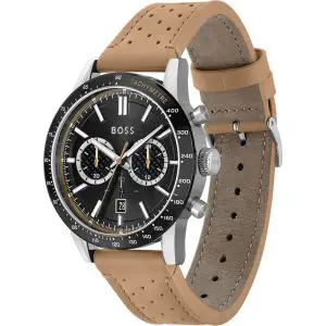 Hugo Boss Men’s Chronograph Quartz Leather Strap Black Dial 44mm Watch 1513964
