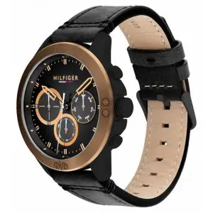 Tommy Hilfiger Men’s Quartz Leather Strap Black Dial 44mm Watch 1791893