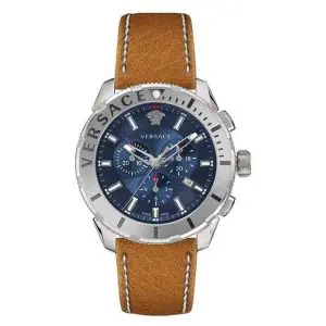 Versace Men’s Quartz Swiss Made Brown Leather Strap Blue Dial 48mm Watch VERG00218