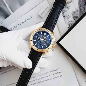 Versace Men’s Quartz Swiss Made Black Leather Strap Black Dial 48mm Watch VERG00318