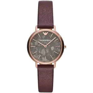Emporio Armani Women’s Quartz Brown Leather Strap Grey Marbled Dial 32mm Watch AR11172