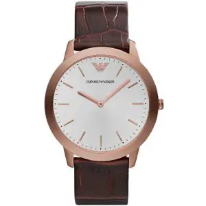 Emporio Armani Men’s Quartz Brown Leather Strap Silver Dial 42mm Watch AR1743
