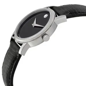 Movado Women’s Swiss Made Quartz Black Leather Strap Black Dial 26mm Watch 2100004