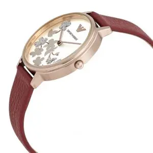 Emporio Armani Women’s Quartz Red Leather Strap Silver Dial 32mm Watch AR11114