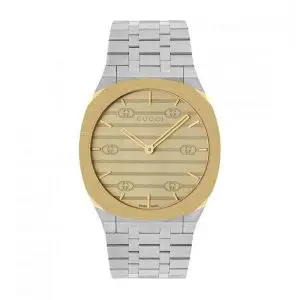 Gucci Men’s Swiss Made Quartz Silver Stainless Steel Champagne Dial 38mm Watch YA163405