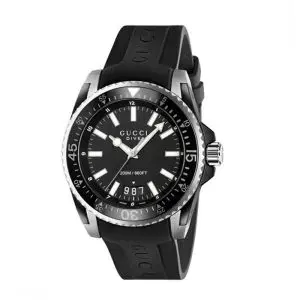Gucci Men’s Swiss Made Quartz Black Silicone Strap Black Dial 45mm Watch YA136204